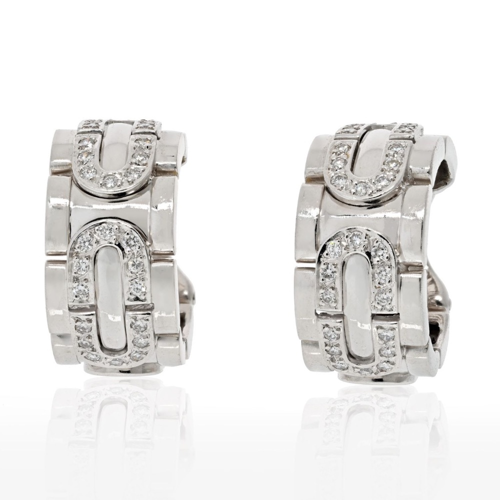 Cartier 18K White Gold Estate Diamond Hoop Earrings